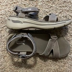 Skechers Go Walk Arch Fit Comfy sandals, size 7, totally adjustable, taupe.